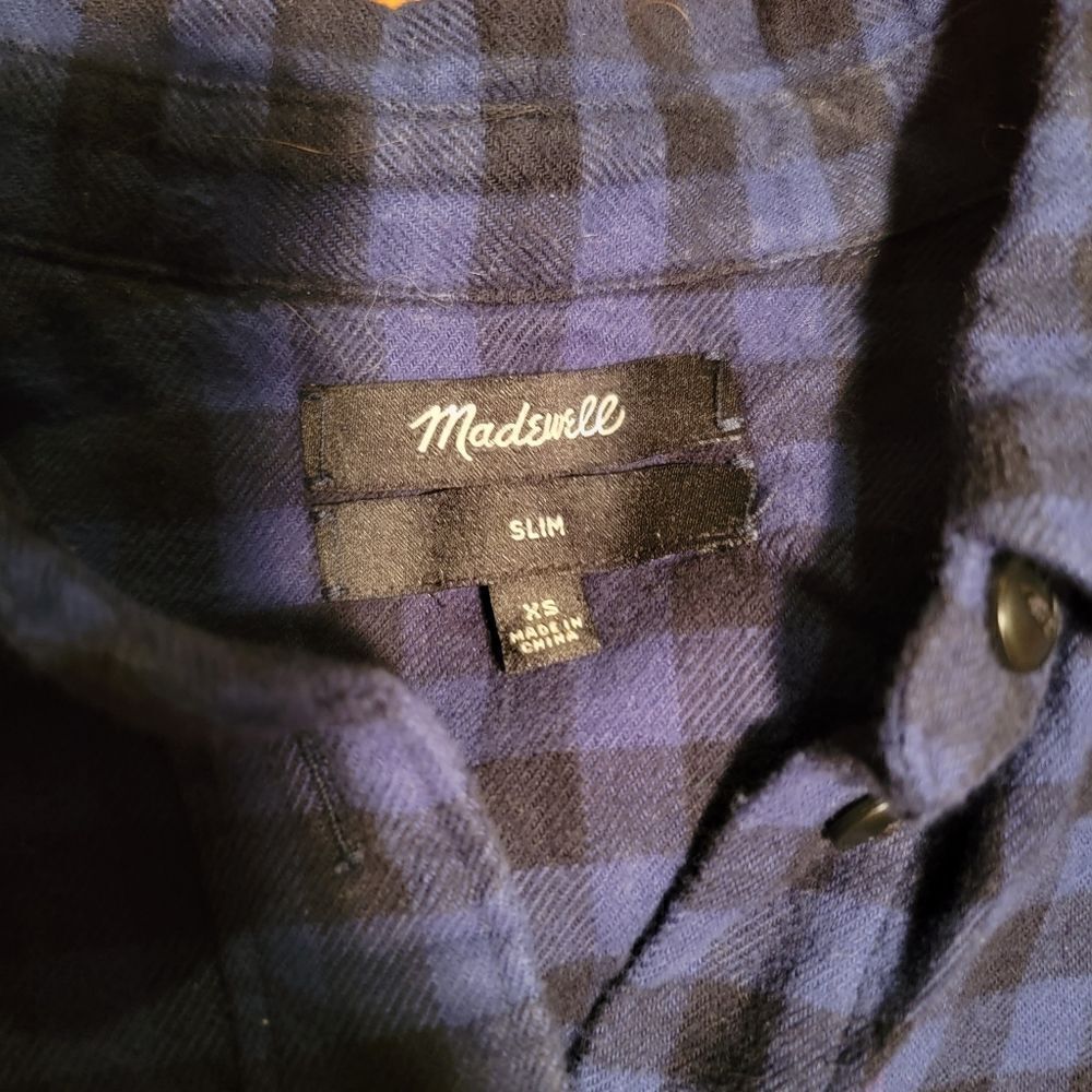 Madewell Blue Plaid Flannel Slim Boyfriend Shirt size XS - Picture 7 of 9